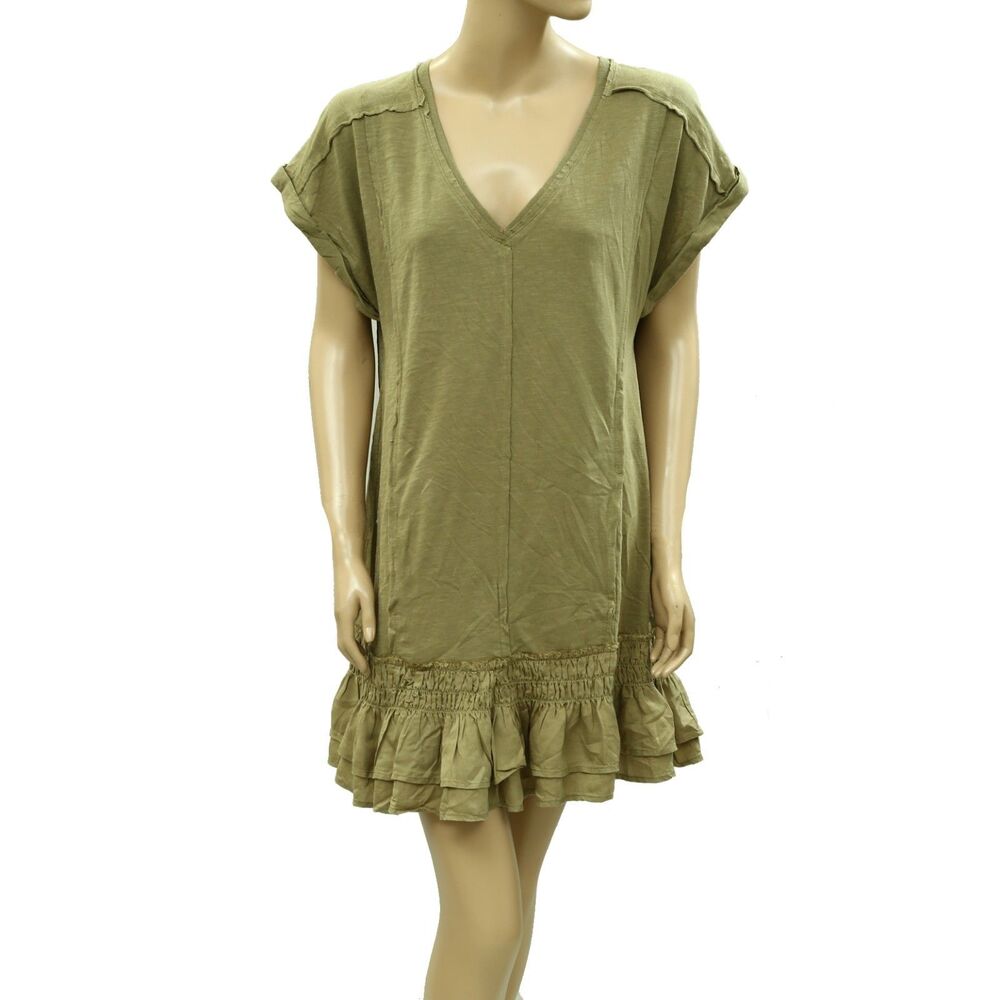 Daily Practice by Anthropologie Solana Ruffled Tunic Dress V Neck SP 287573